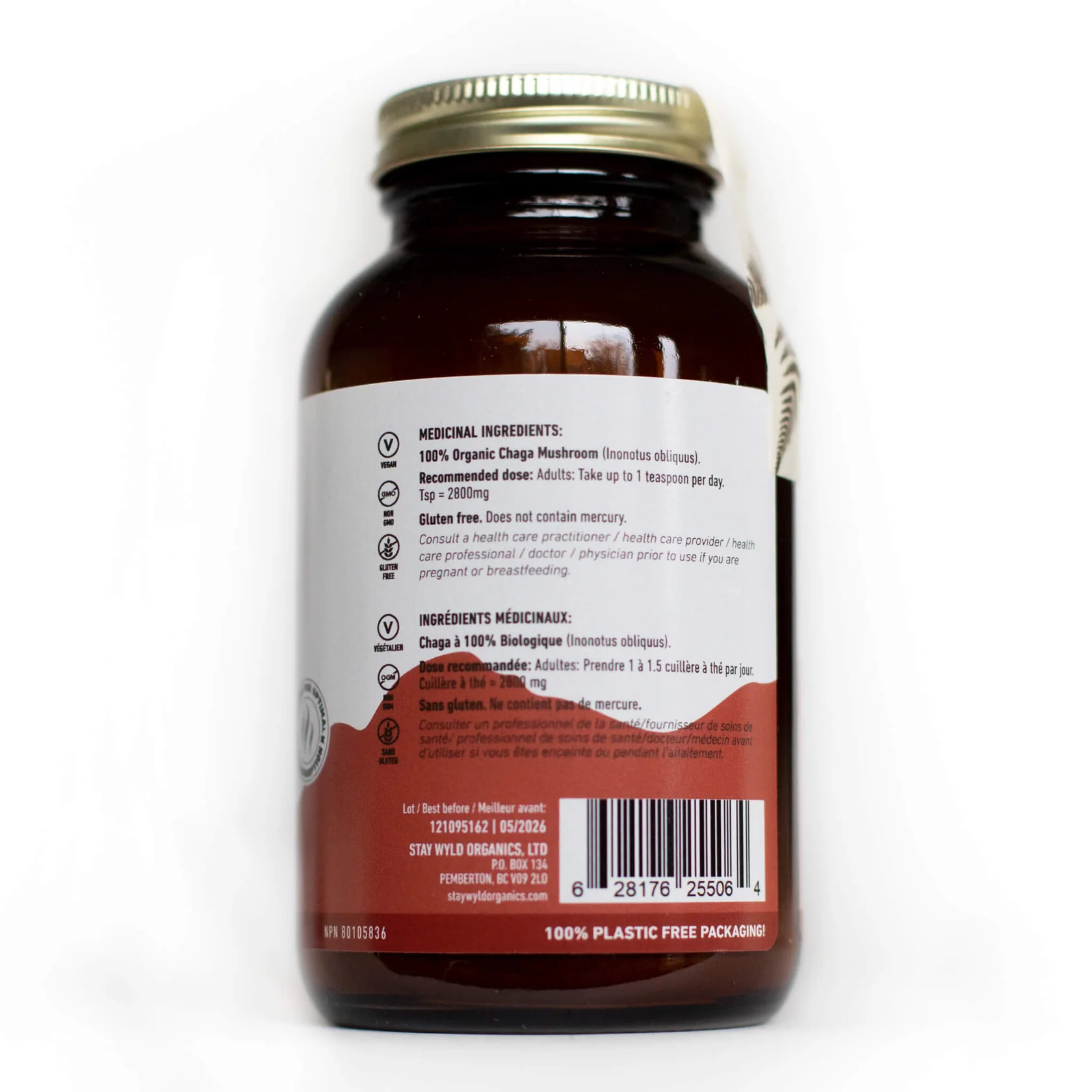 Stay Wyld Organics – Chaga Mushroom Capsules (Bottle of 60) - Image 3
